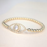 Gold Filled Bracelet: Beaded Stretch with CZ Eye Pendant - Tarnish Free Jewelry