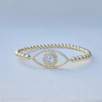 Gold Filled Bracelet: Beaded Stretch with CZ Eye Pendant - Tarnish Free Jewelry
