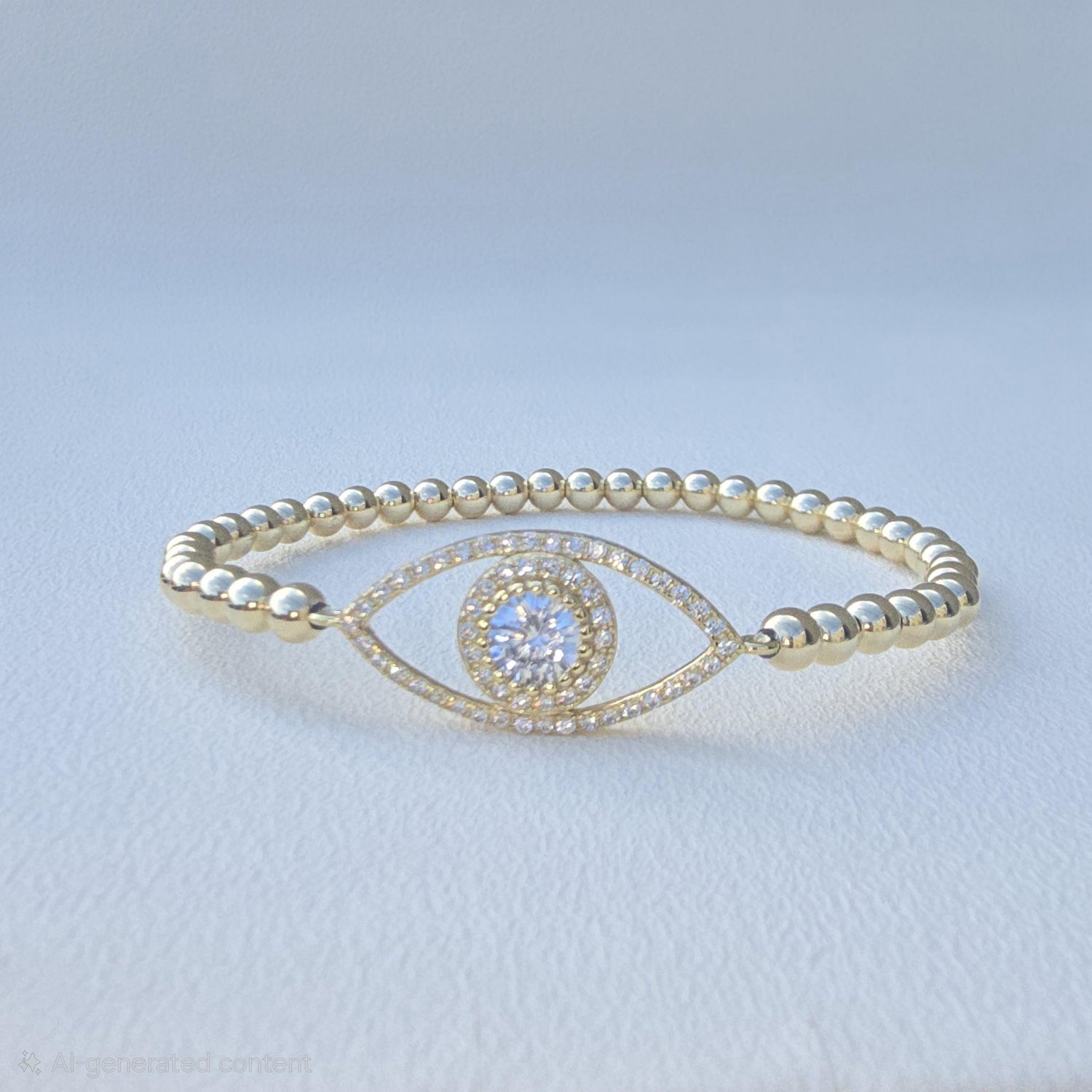 Gold Filled Bracelet: Beaded Stretch with CZ Eye Pendant - Tarnish Free Jewelry