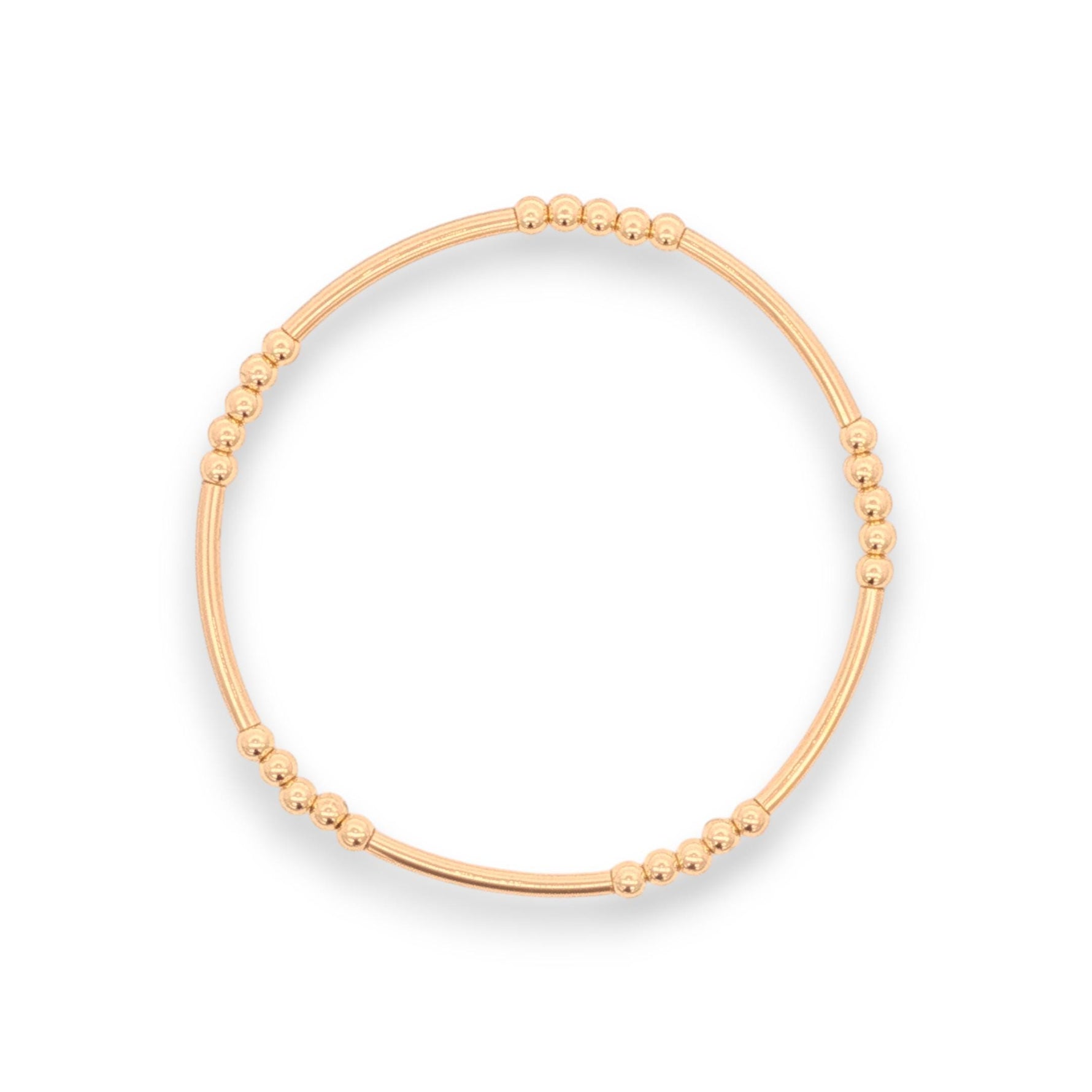 Beaded Stretch Bracelet: 14kt Gold Filled Beads with Tube Pendant- Tarnish Free, Waterproof