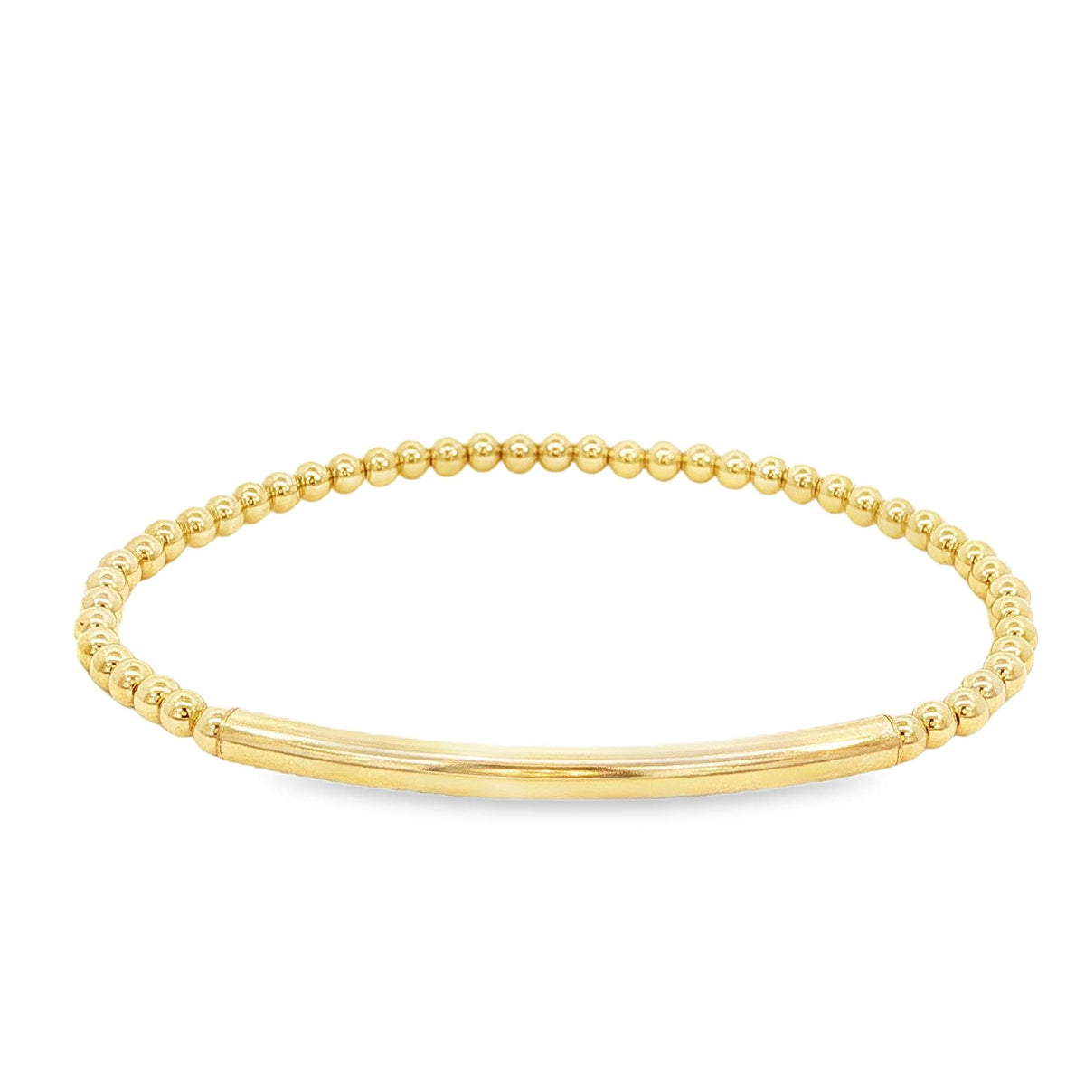 Beaded Stretch Bracelet: Gold Filled Beads with Tube Pendant- Stackable, Waterproof