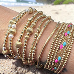 Beaded Stretch Bracelet: Gold Filled Beads with Tube Pendant- Tarnish Free, Waterproof