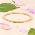 Beaded Stretch Bracelet: 14kt Gold Filled Beads with Tube Pendant- Tarnish Free, Waterproof