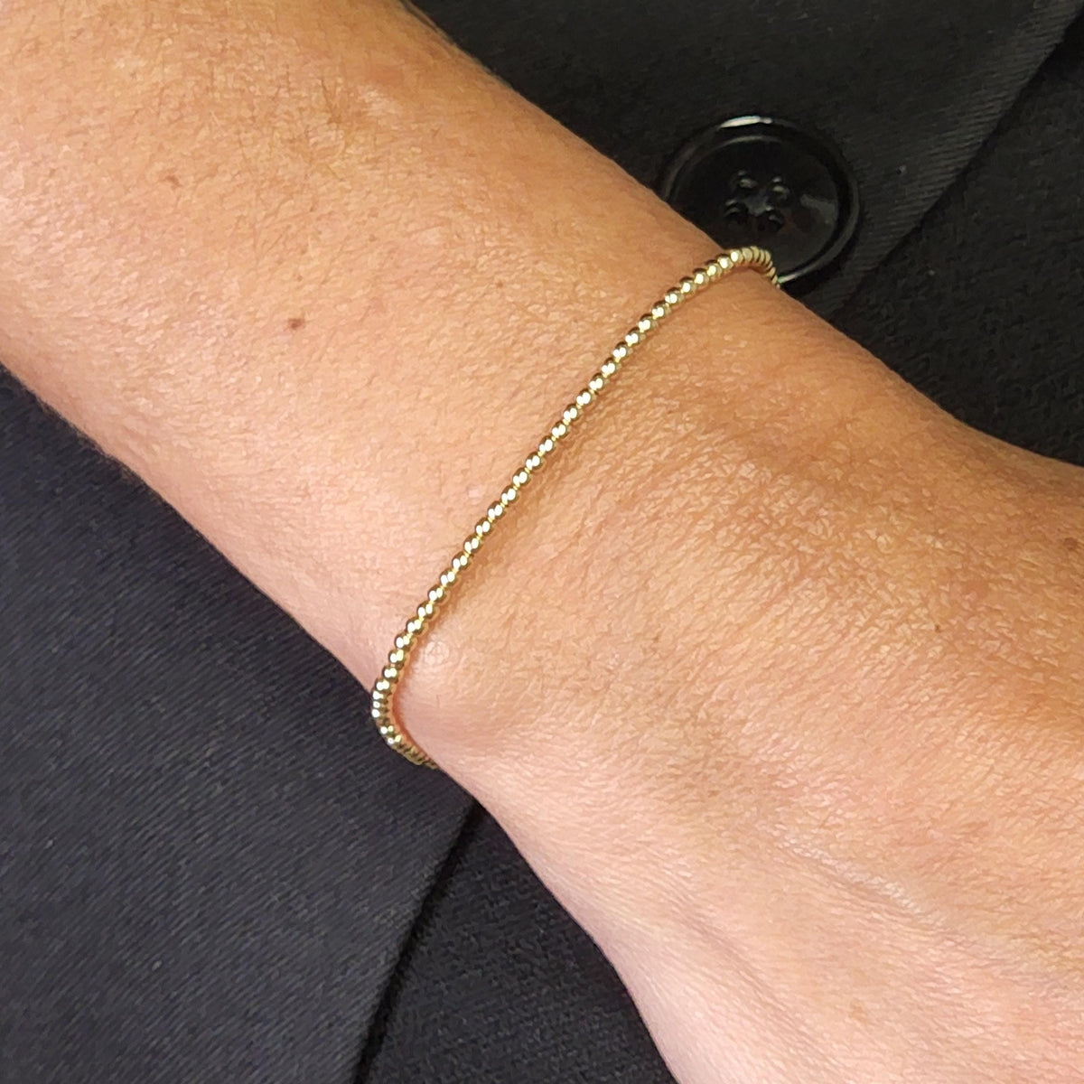 Gold Filled 2mm Beaded Bracelet - Boho Hippie Style - Stretchy Cord for Layering - Tarnish Free and Waterproof