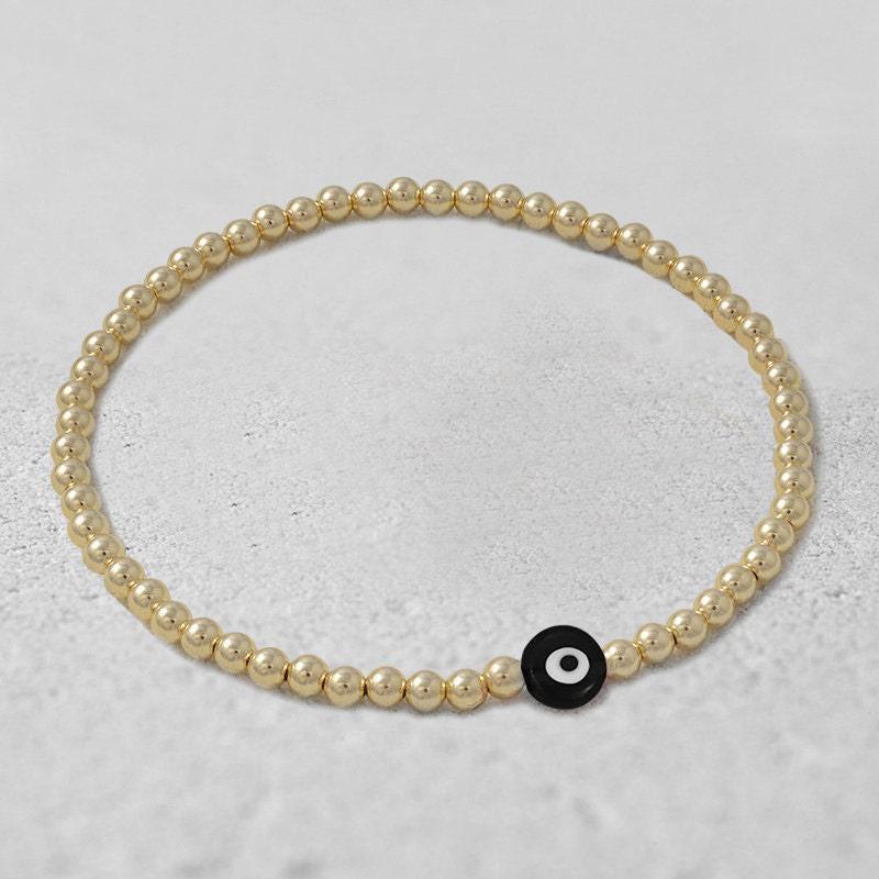 Gold Filled Evil Eye Bracelet, Stretch Beads (Adjustable Fit)