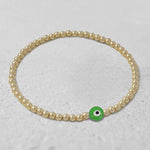 Gold Filled Evil Eye Bracelet, Stretch Beads (Adjustable Fit)