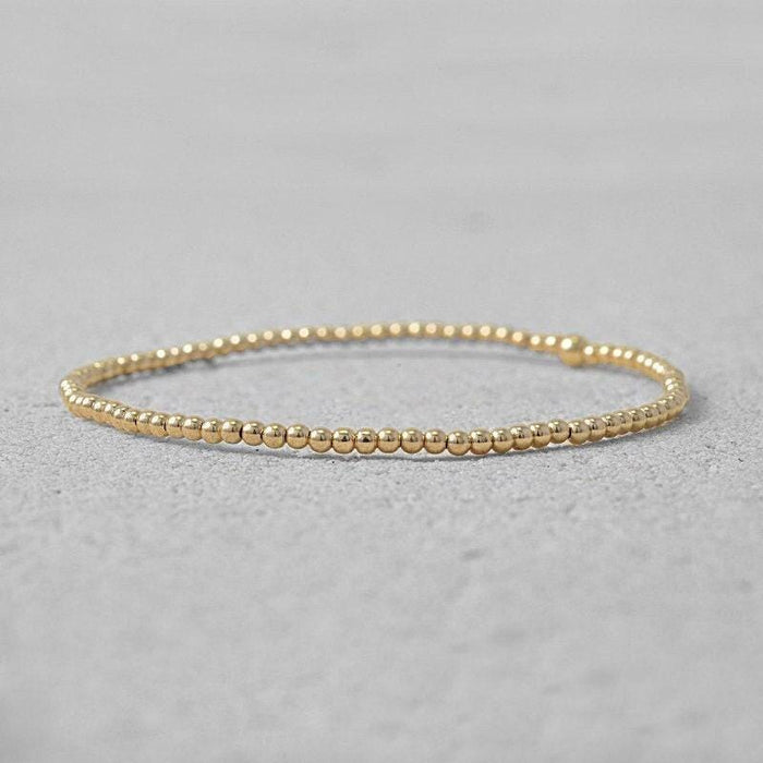 Gold Filled 2mm Beaded Bracelet - Boho  Hippie Style - Stretchy Cord for Layering - Tarnish Free and Waterproof