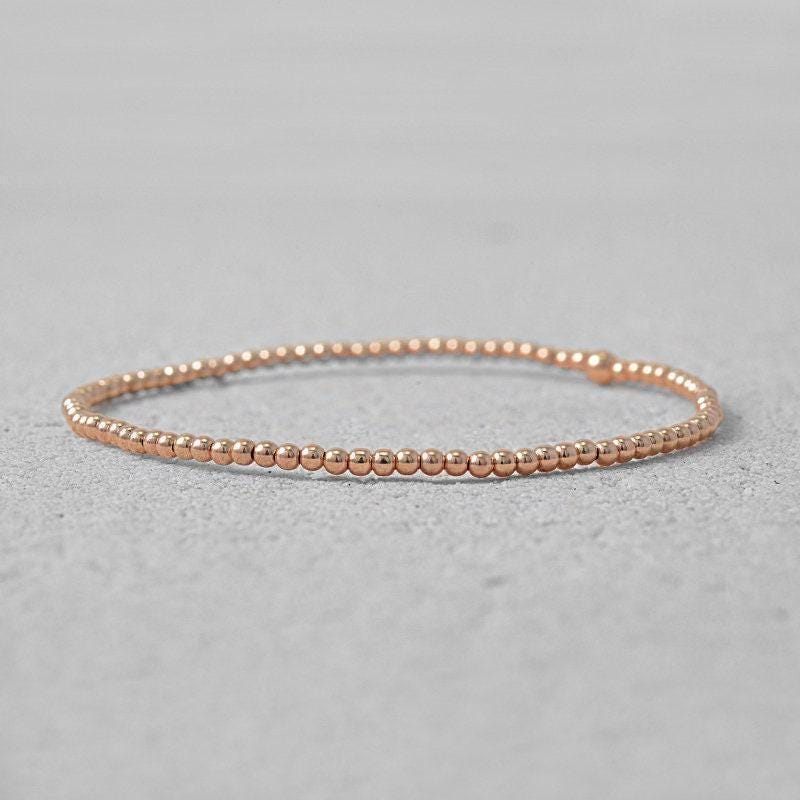 Gold Filled 2mm Beaded Bracelet - Boho Hippie Style - Stretchy Cord for Layering - Tarnish Free and Waterproof