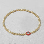 Gold Filled Evil Eye Bracelet, Stretch Beads (Adjustable Fit)