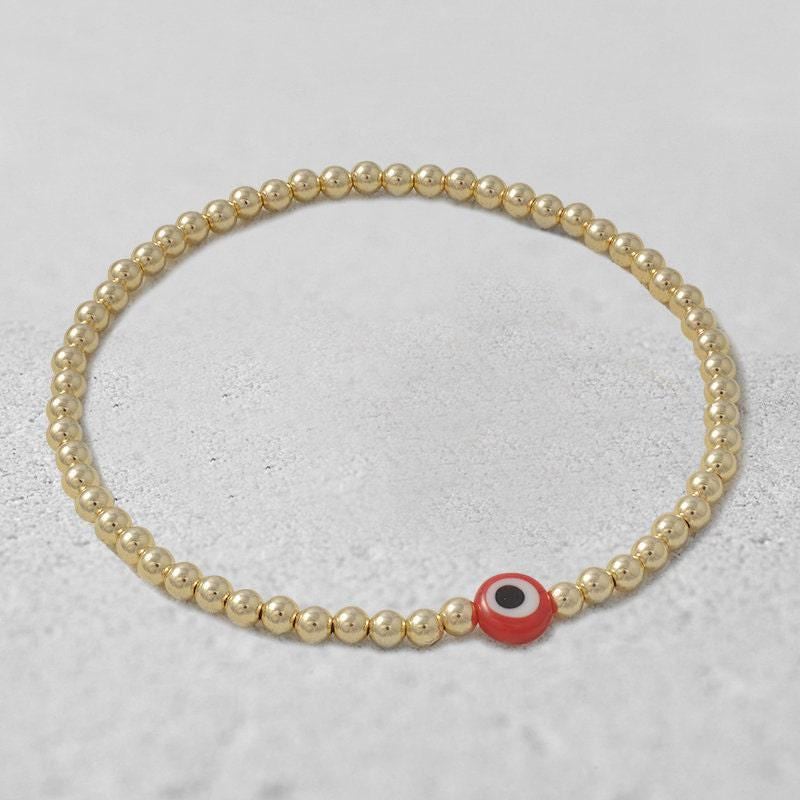 Gold Filled Evil Eye Bracelet, Stretch Beads (Adjustable Fit)
