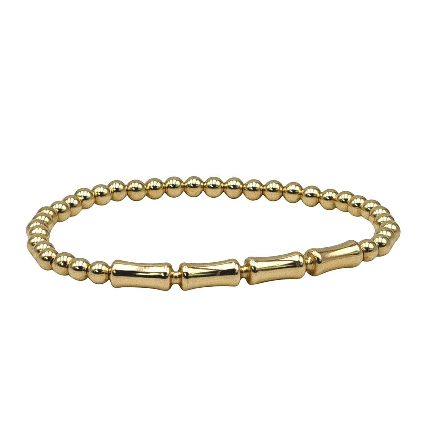 Isabella Celini gold-filled beaded stretch bracelet featuring a polished bamboo bar accent for a boho aesthetic.