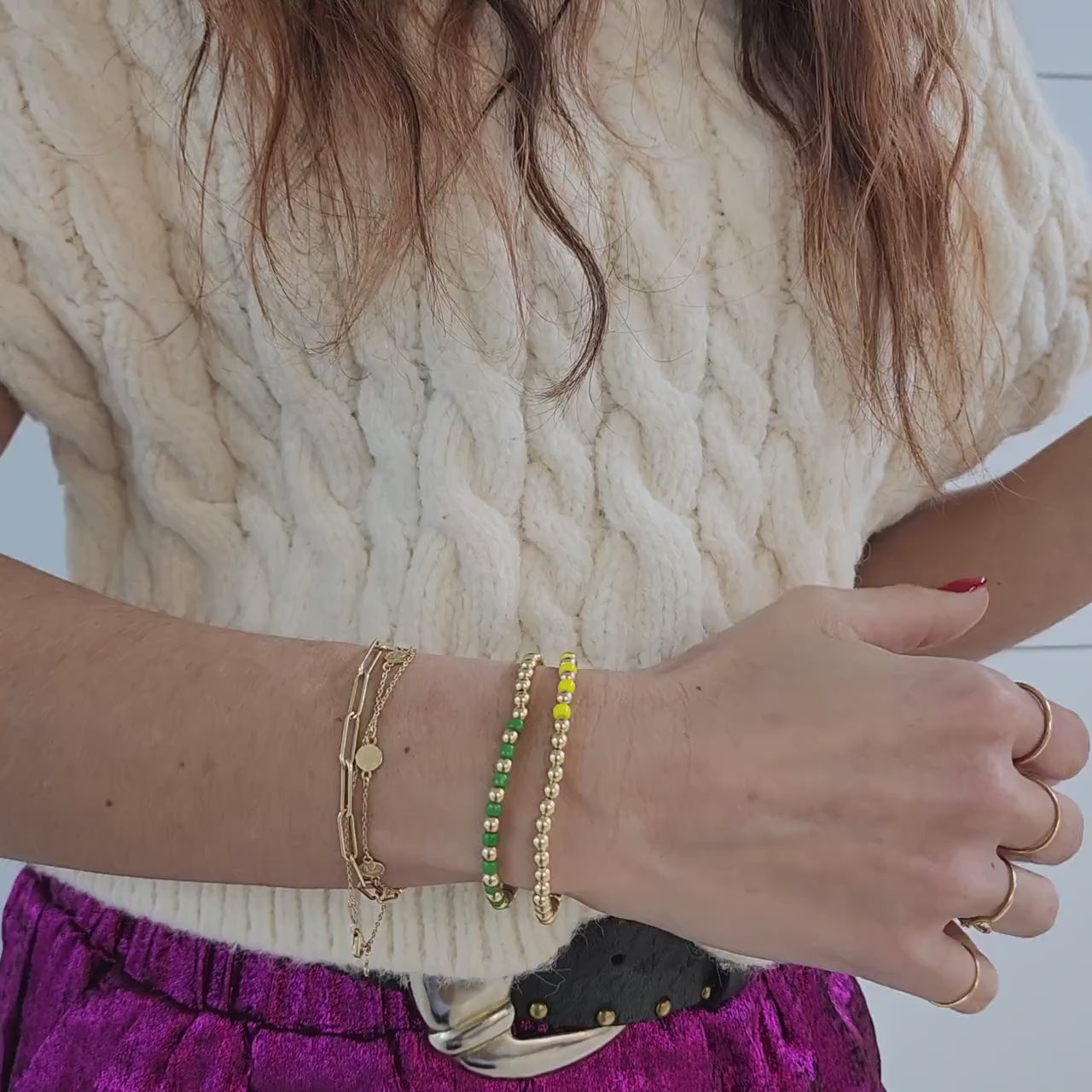 Colorful Stackable Gold Filled Beaded Bracelet - Waterproof Womens Jewelry