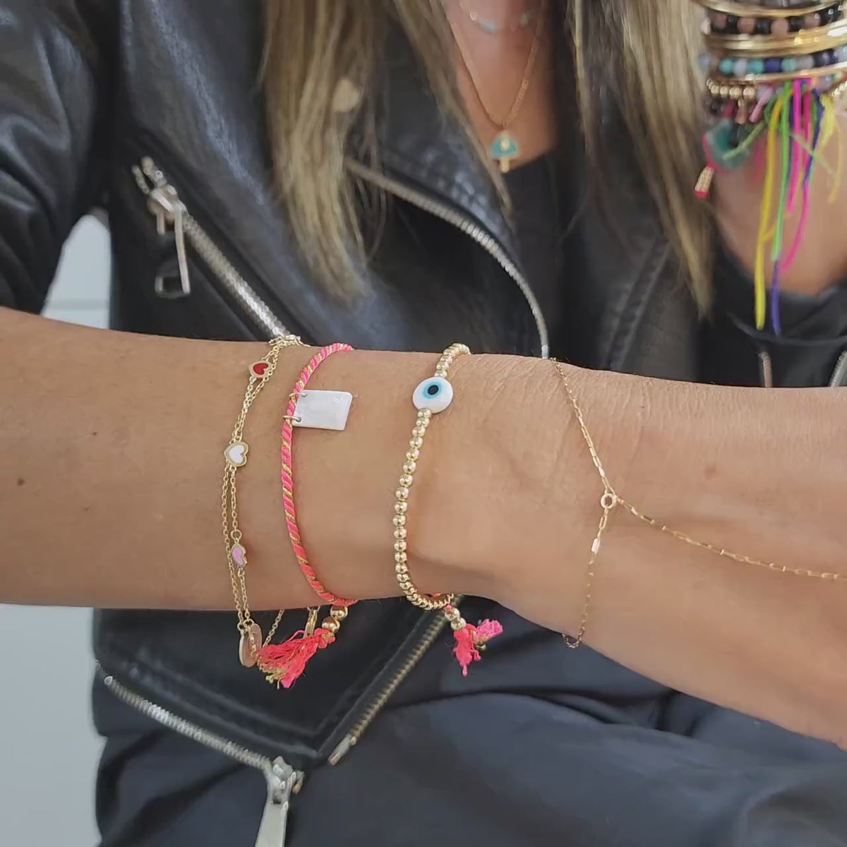 White Evil Eye Protection Bracelet - Gold Filled Good Luck Talisman - Tarnish Free Jewelry