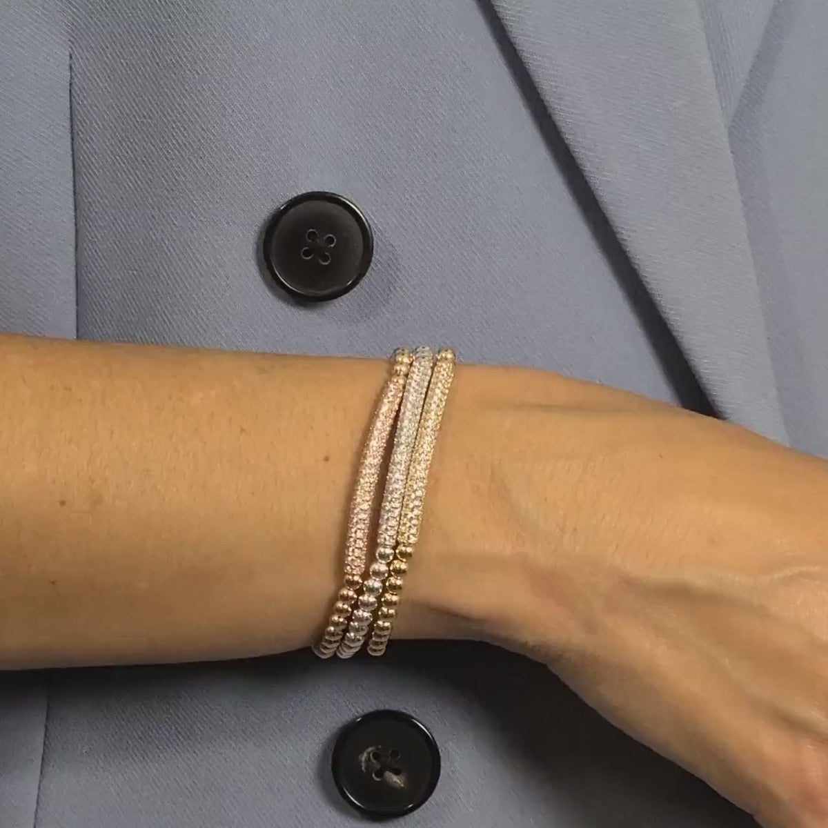 Gold Filled CZ Pave Bar Bracelet for Women - Stretchable Stacking Bridesmaid Jewelry
