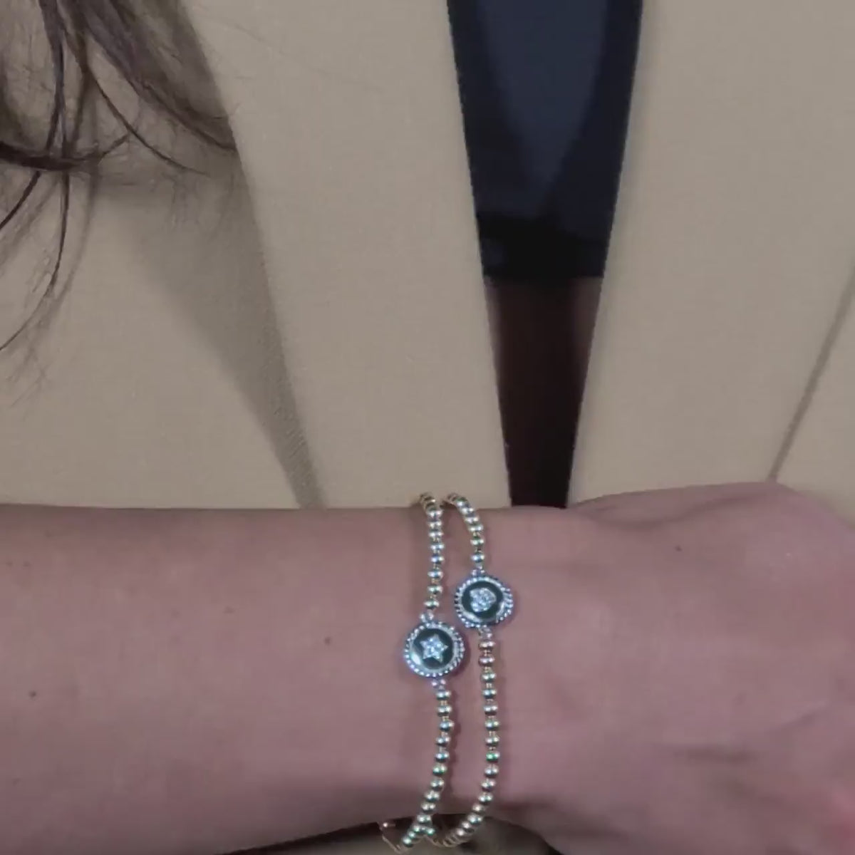 Heart Disc Bracelet: Gold Filled Beads with Cubic Zirconia