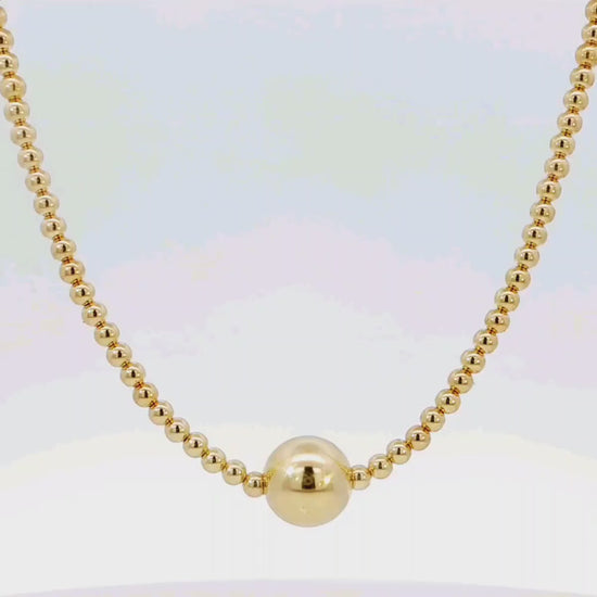 Boho 14kt Gold Filled Necklace with 10mm Gold Filled Bead Centerpiece - Tarnish Free Jewelry