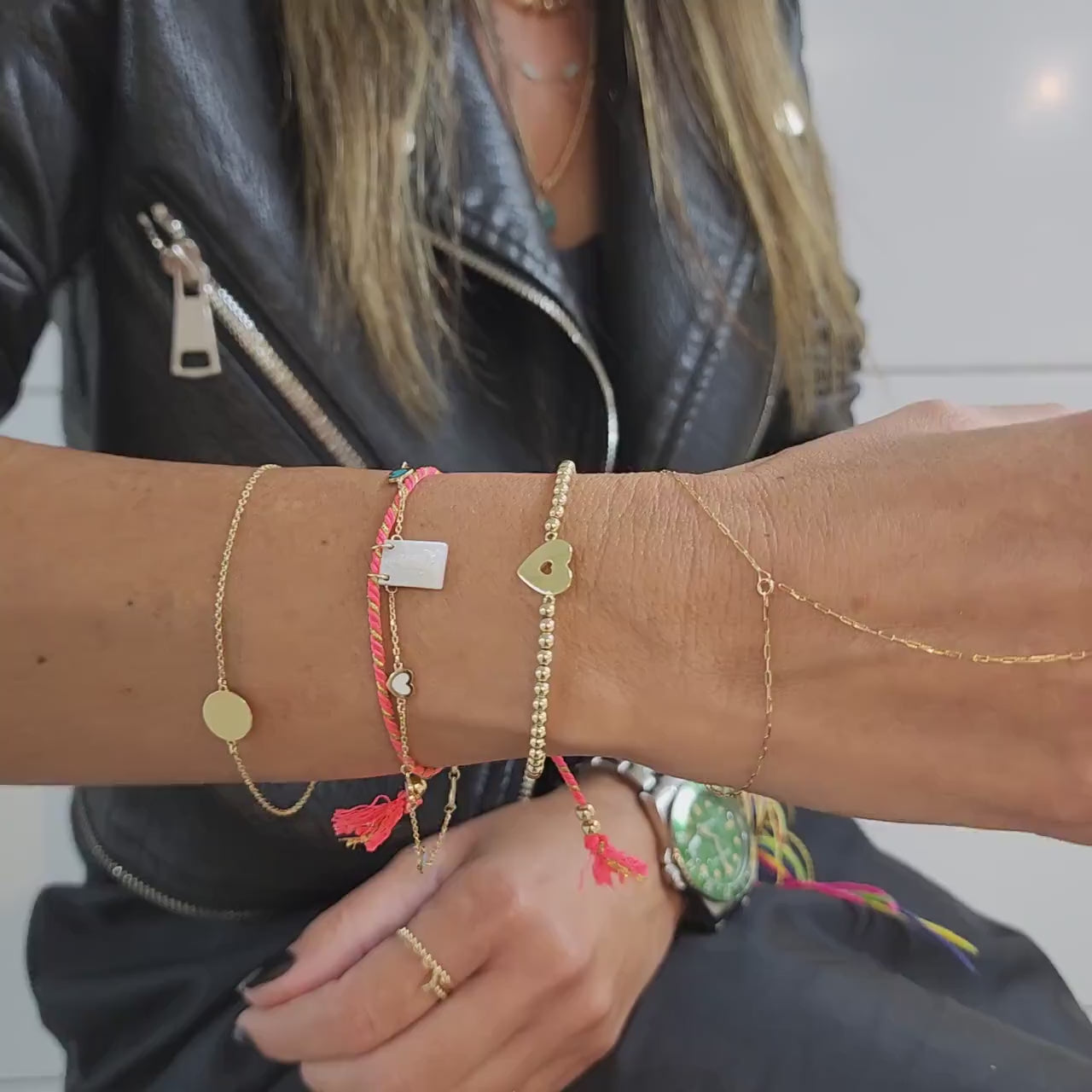 Gold Filled Love Heart Stretch Bracelet for Women - Stacking Beaded Bracelet