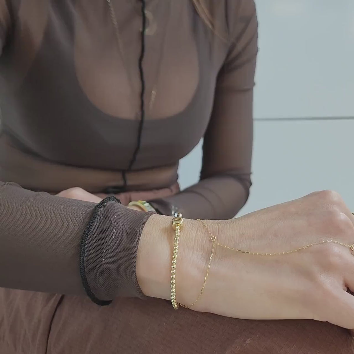 Gold Filled Beaded Bracelet - Stretch Cube Pendant for Women Tarnish-Free and Waterproof Jewelry