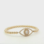 Gold Filled Bracelet: Beaded Stretch with CZ Eye Pendant - Tarnish Free Jewelry
