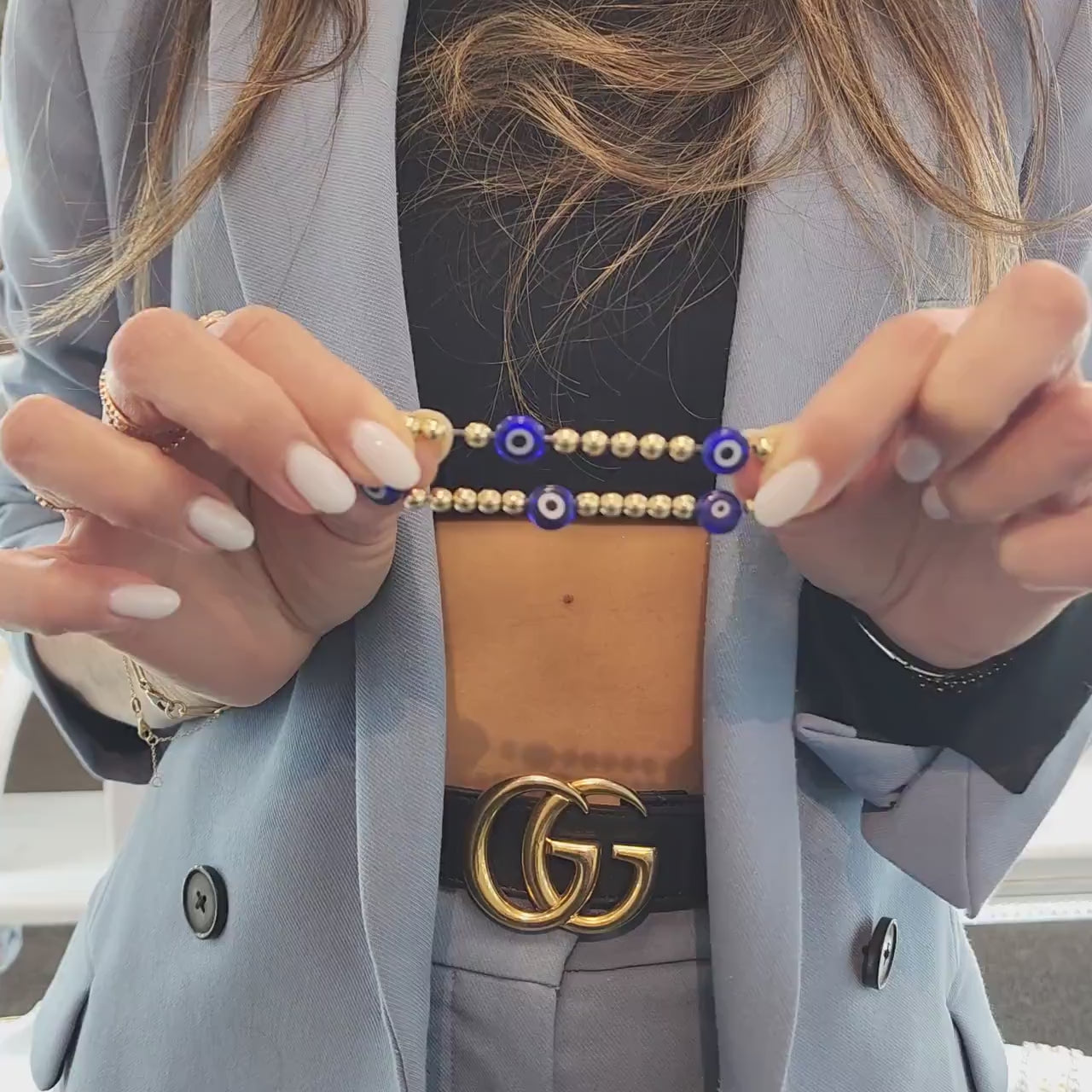 14kt Gold Filled Stretch Evil Eye Bracelet - Tarnish Free Good Luck Beaded Jewelry by Isabella Celini