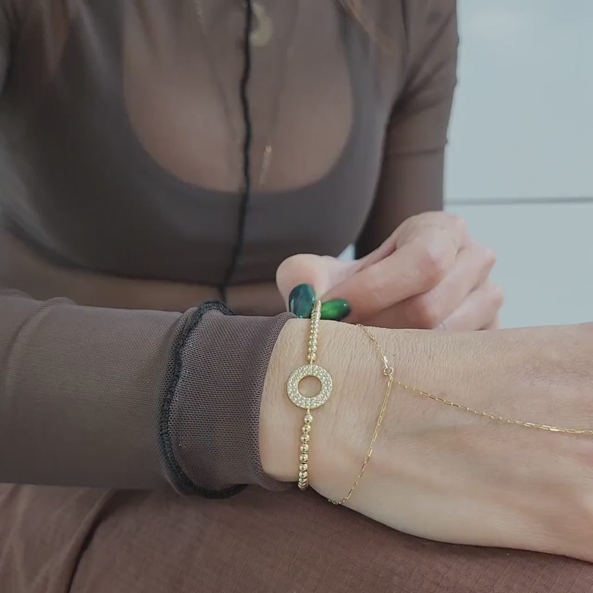 Doughnut Pendant Gold Filled Stacking Bracelet - Stretch Fit Beaded Stackable Jewelry for Her