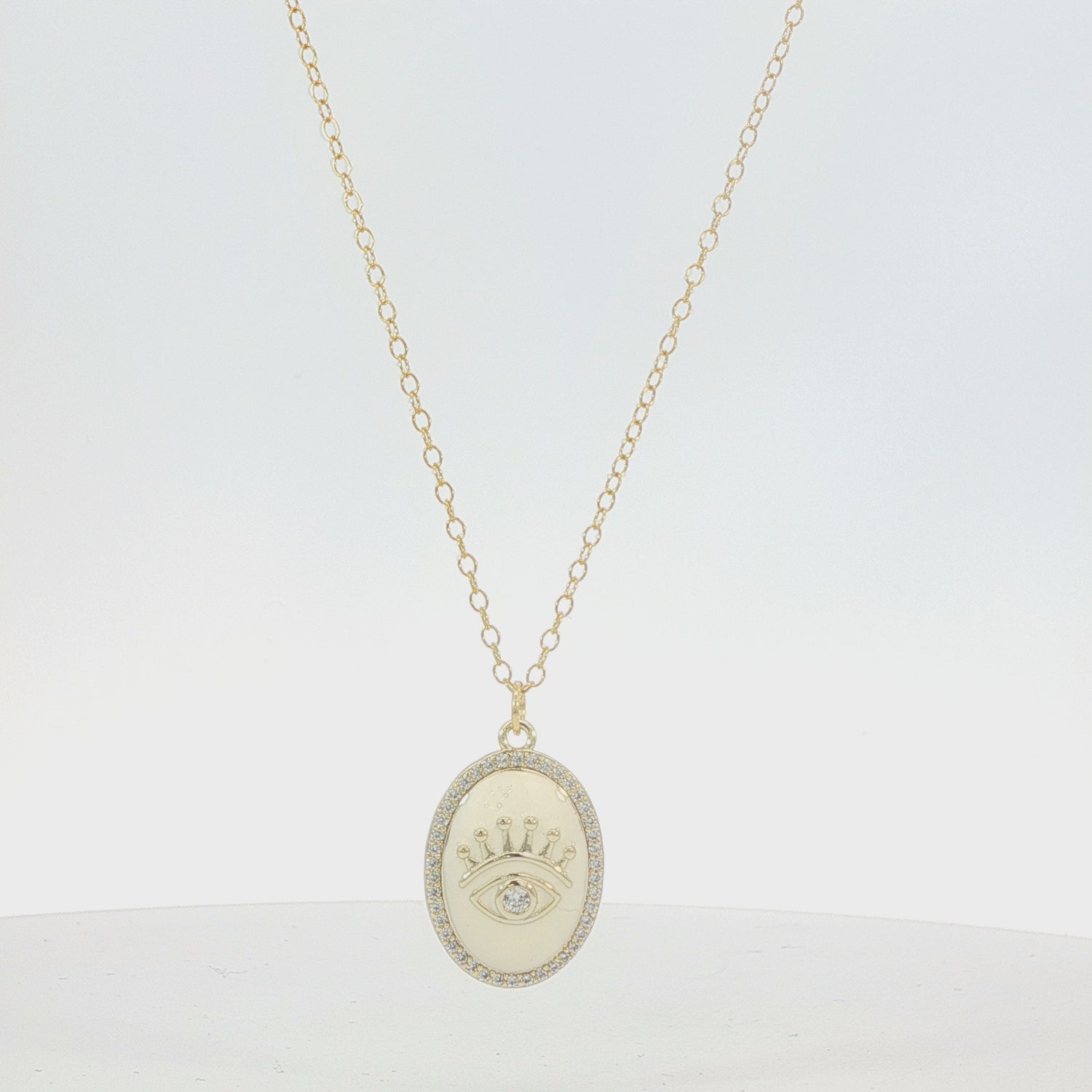 Oval Evil Eye Enamel Pendant Necklace