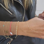 Stretch Gold Filled Love Bracelet with CZ Pendant - Dainty Womens Stacking Bracelet
