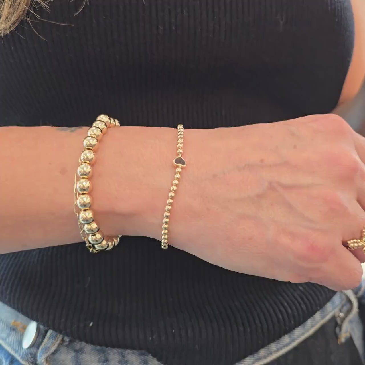 Heart Mother of Pearl Gold Stretch Bracelet - Stacking Bracelet for Women