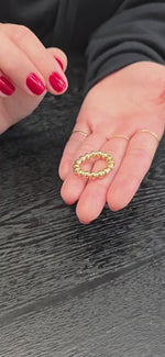 5mm Roundel with 3mm Gold Filled Beaded Stacking Ring - Stretch  Minimalist Style Tarnish-Free Jewelry for Woman