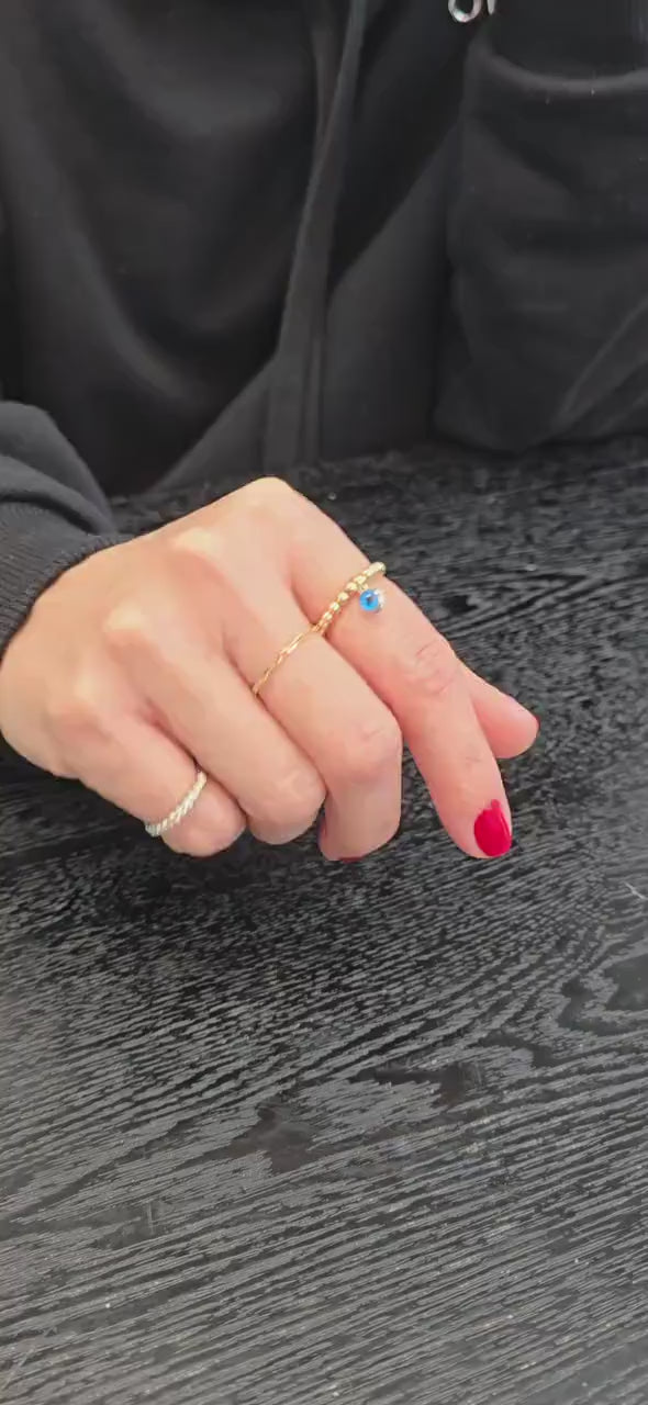 14kt Gold Filled Stretch Ring - Tarnish Free - 3mm - Evil Eye Design Charm Ring