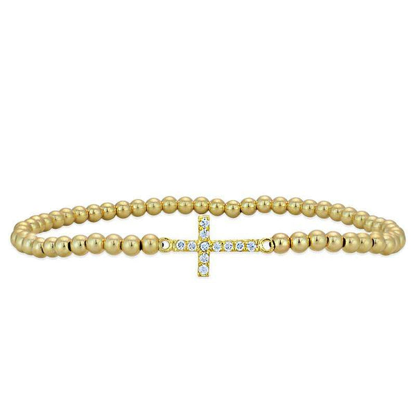 Cross Bracelet Gold Filled Sterling Silver Stretch Bracelet Cubic Zirconia Religious Bracelet