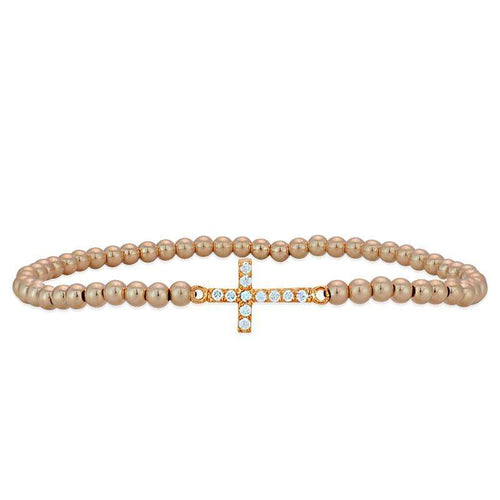Cross Bracelet Rose Gold Filled Sterling Silver Stretch Bracelet Cubic Zirconia Religious Bracelet