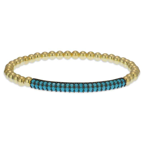 Pave Bar Bracelet Gold Filled Stretch Bracelet Turquoise Stones