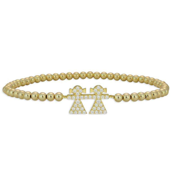 two girls pendant bracelet cubic zirconia stretch bracelet sterling silver gold filled