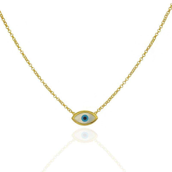 Evil Eye Mother of Pearl Necklace Sterling Silver Gold Plated